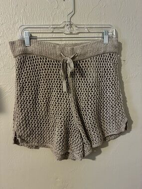 Abercrombie & Fitch Open-Knit High-Waist Shorts in Taupe